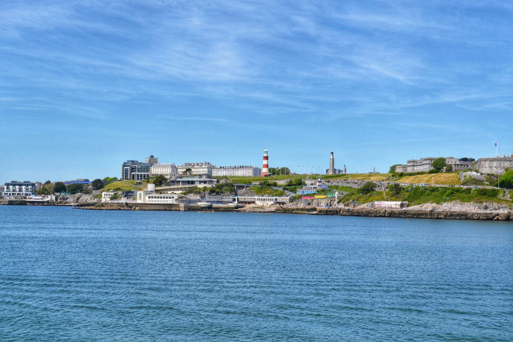 A panoramic view of Plymouth Hoe and the English Channel