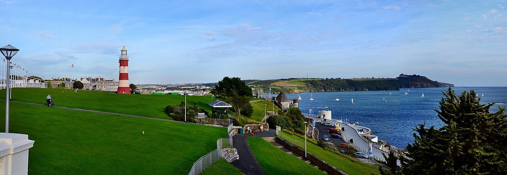 Plymouth city guide. The Hoe Plymouth UK and the view out to sea