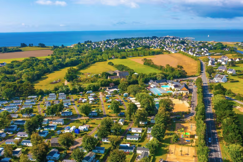 Aerial view of Pommeraie de l’Océan, a Eurocamp parc in Brittany