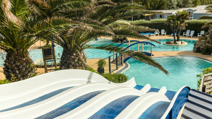 The waterslides at Le Domaine de Ker Ys, a Eurocamp parc in Brittany